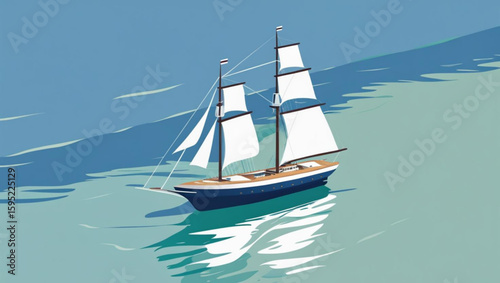 Sailing Ship on Calm Blue Water