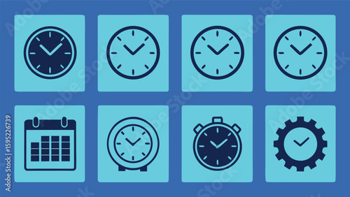 Collection of clock and calendar icons representing time management and scheduling