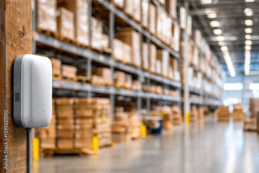 Fototapeta premium Warehouse interior with smart device on wall