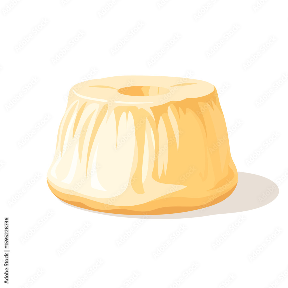 Fototapeta premium An illustration of a sweet, round, flan-like dessert with a hole in the center, casting a shadow.