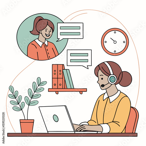  Remote Customer Service Team – Flat Vector Illustration of Home-Based Support
 Adobe Illustrator Artwork