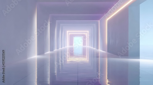 Futuristic Neon Tunnel With Symmetrical Light Path