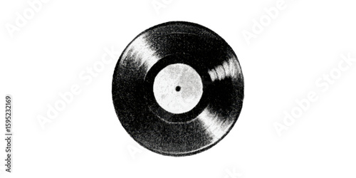 Vintage Vinyl Record In Retro Engraving. Analog Music Medium Illustration Isolated On Transparent Background