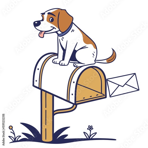 illustration of a dog with a letter box