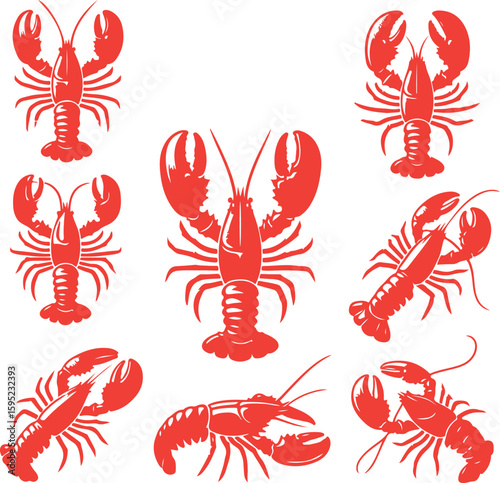 set of lobster vector silhouette