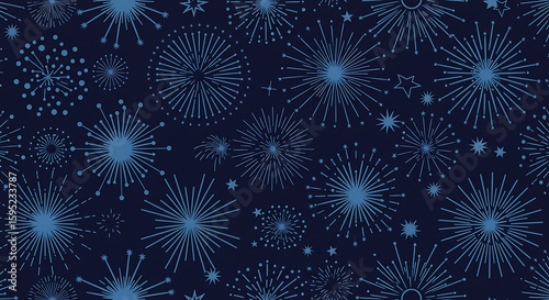 Abstract blue background with a seamless pattern of sparkling star snowflakes, ideal for winter holiday celebrations
