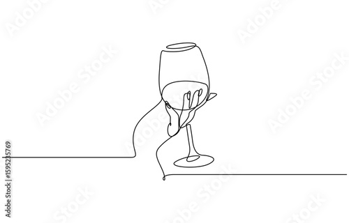 Single line drawing of a champane celabrations, Hand drawn hands hold wine clinking glasses one line art, Hand cheering with glass of champagne. Vector illustration. Editable stroke.
