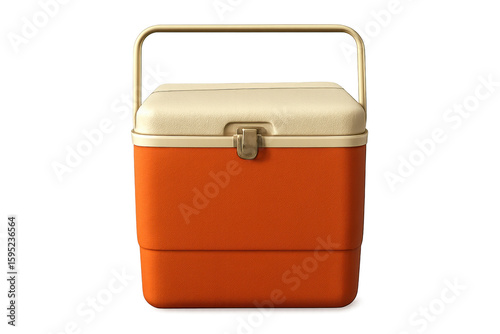 Orange portable cooler with golden handle on transparent background