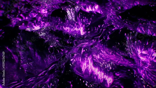 Close-up shot of an alien surface texture with glowing purple veins and organic metallic structure. Futuristic void environment in high-definition 4K. Created with generative AI.