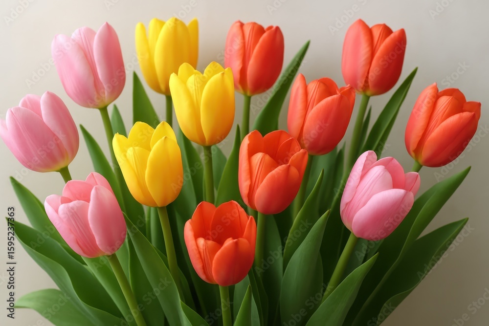 Naklejka premium Fresh spring tulip collection in soft pastel colors arranged for elegant seasonal display
