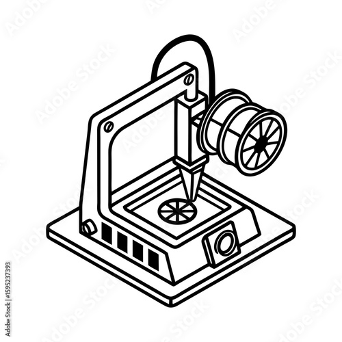 Isometric printer machine technology equipment silhouette vector illustration