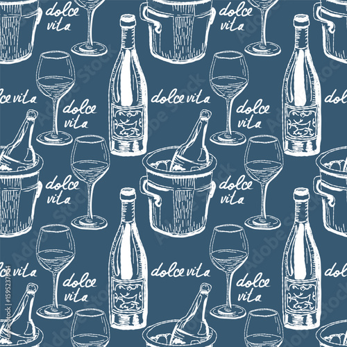 Hand drawn vector seamless pattern trendy italian style dolce vita for invitations, menus design, cards, posters. 
