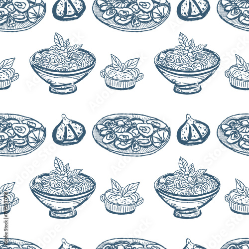 Hand drawn vector seamless pattern trendy italian style dolce vita for invitations, menus design, cards, posters. 