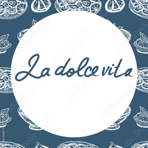 Hand drawn vector decorative frame in trendy italian style Dolce vita. 