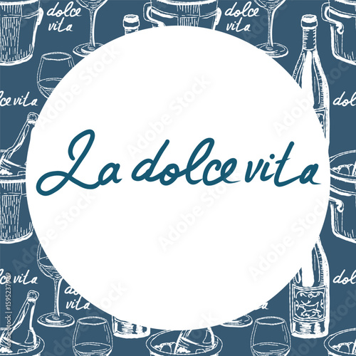 Hand drawn vector decorative frame in trendy italian style Dolce vita. 