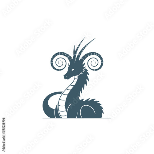 A stylized illustration of a mythical dragon creature in a seated pose.