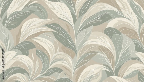 Botanical Bliss: An intricate and visually arresting design of stylized leaves, rendered in muted, sophisticated tones, create an immersive and elegant wallpaper pattern.