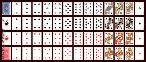 Poker set with isolated cards. Poker playing cards, full deck.