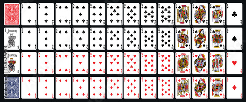 Poker set with isolated cards. Poker playing cards, full deck.