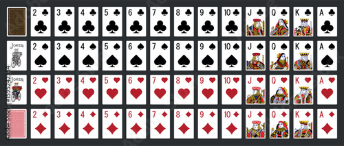 Poker set with isolated cards - Poker playing cards - Miniature playing cards for mobile applications