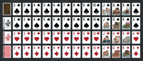 Poker set with isolated cards - Poker playing cards - Miniature playing cards for mobile applications