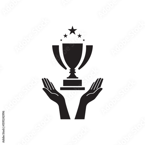 Charity and philanthropy concept. Hight quality sign drawn Suitable for web sites, stores, internet shops, banners etc. Line icon of star inside of goblet over opened hands