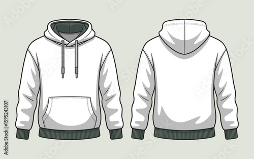 Vector Flat Illustration of a Classic Hoodie Design Front and Back