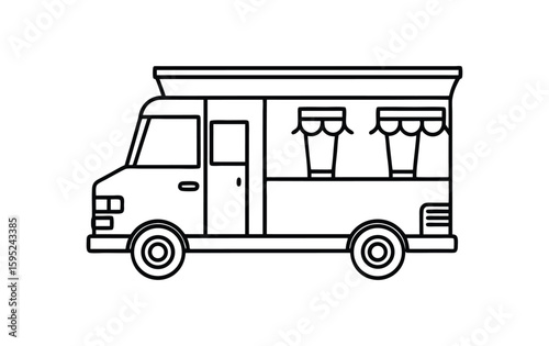 Simple outline drawing of a food truck with serving windows