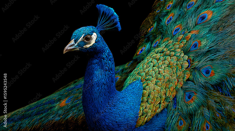 Fototapeta premium peacock, bird, animal, blue, nature, feather, feathers, head, peafowl, beautiful, wildlife, beak, green, colorful, beauty, zoo, plumage, color, tail, portrait, bright, closeup