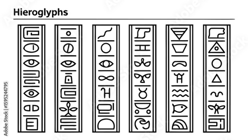 Ancient   hieroglyphs displayed in vertical columns