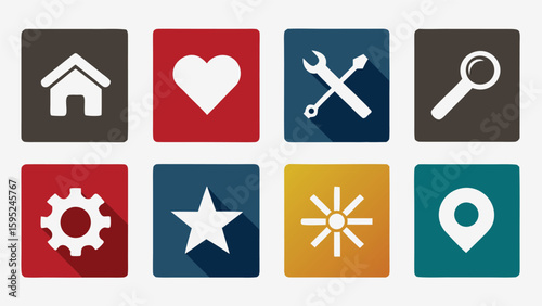 Collection of flat design icons with long shadows