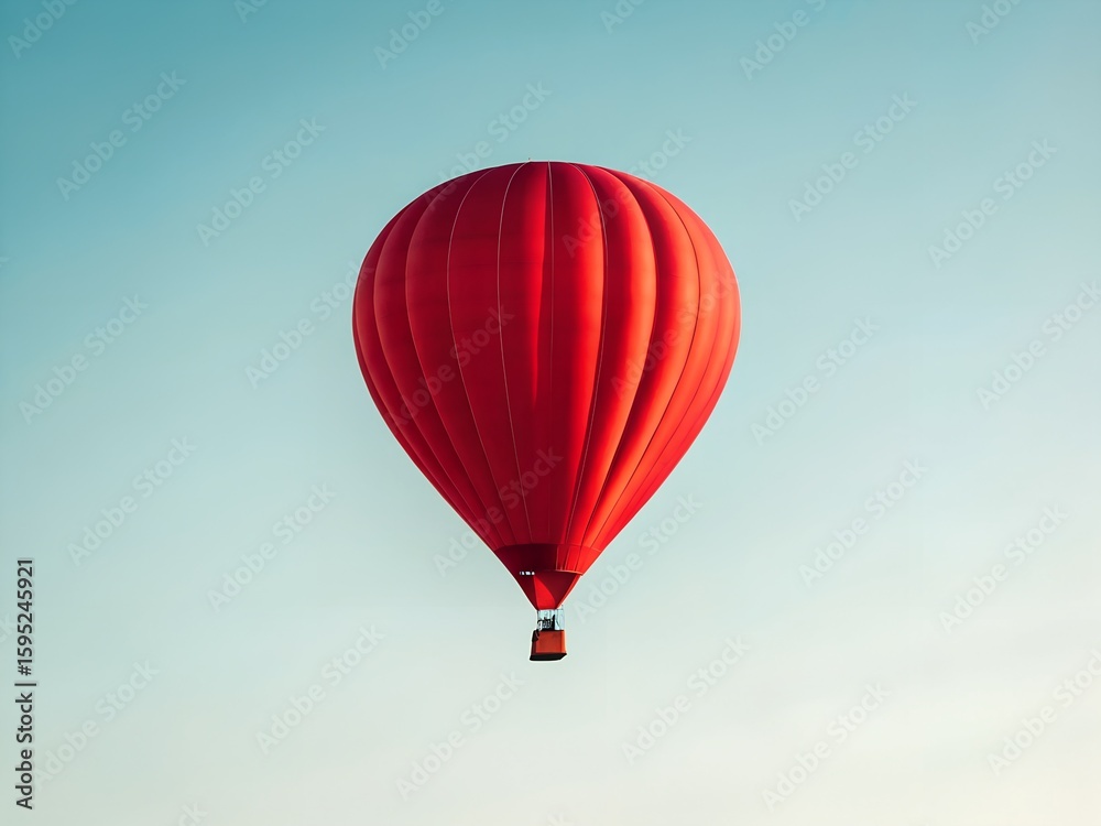 Fototapeta premium Red Hot Air Balloon Ascending in a Clear Blue Sky
