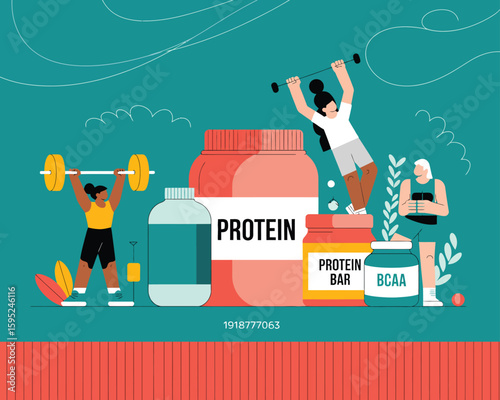 Modern Supplement Graphic with Coral Protein Container on Teal Background  
