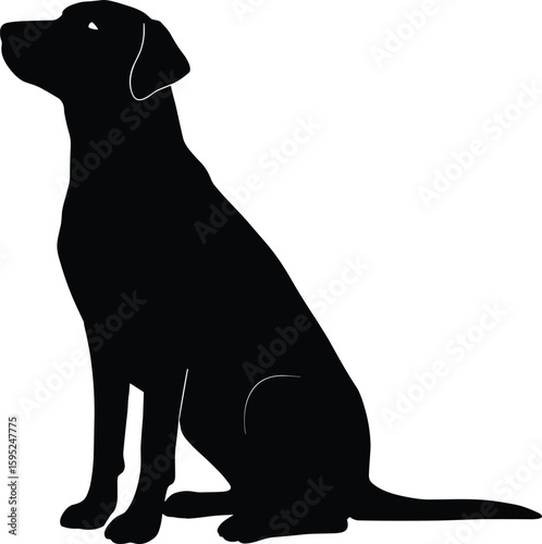 Sitting Labrador silhouette in relaxed pose, black dog resting on field, peaceful pet design, nature artwork, canine companion illustration