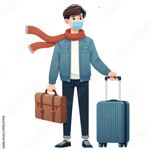 Young Man Traveling With Luggage transparent