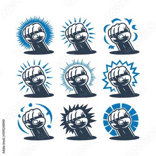 Fist icon collection for strength and power icons set