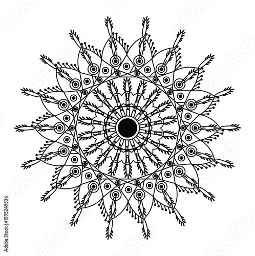black mandalas on a white background. Oriental ornament for placing on fabric, wallpaper, wrapping paper, dishes. Template for painting henna, tattoos. Vectorial anti-stress