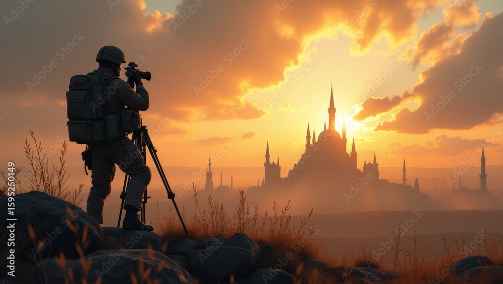 Fototapeta premium Illustration: Soldiers are scouting the area