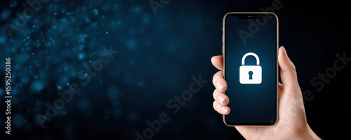 Mobile phone with lock icon on screen showing digital security concept