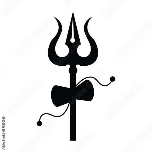 Trishul sign symbol icon. Symbolic Trishul silhouette a Hindu religious icon. Shiva's trident Trishul. 