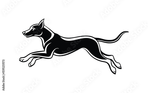 Stylized black silhouette of a great dane dog running