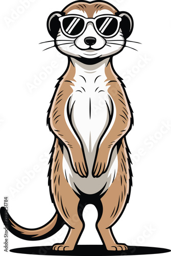 A meerkat wearing sunglasses stands upright with a confident posture transparent vector png