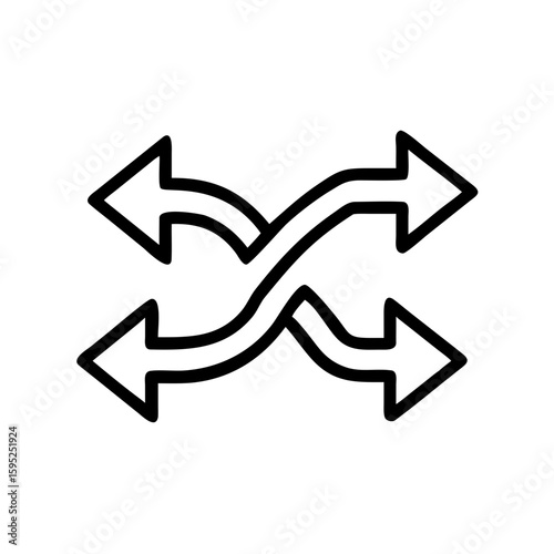 Illustration of four arrows pointing in opposite directions with curved lines intersecting each other