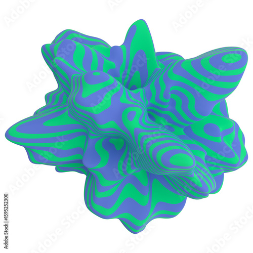 Organic 3D Blobs in Blue and Green with Striped Topographic Lines – Abstract Wavy Shapes, Sculptural Geometry, Smooth Surface Flow, Digital Art Forms, Futuristic Artistic Volumes, Soft Gradients
