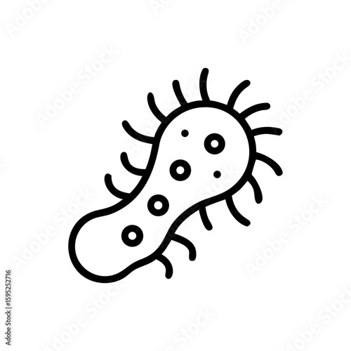 Illustration of a single celled organism with appendages and internal circles in black outline style