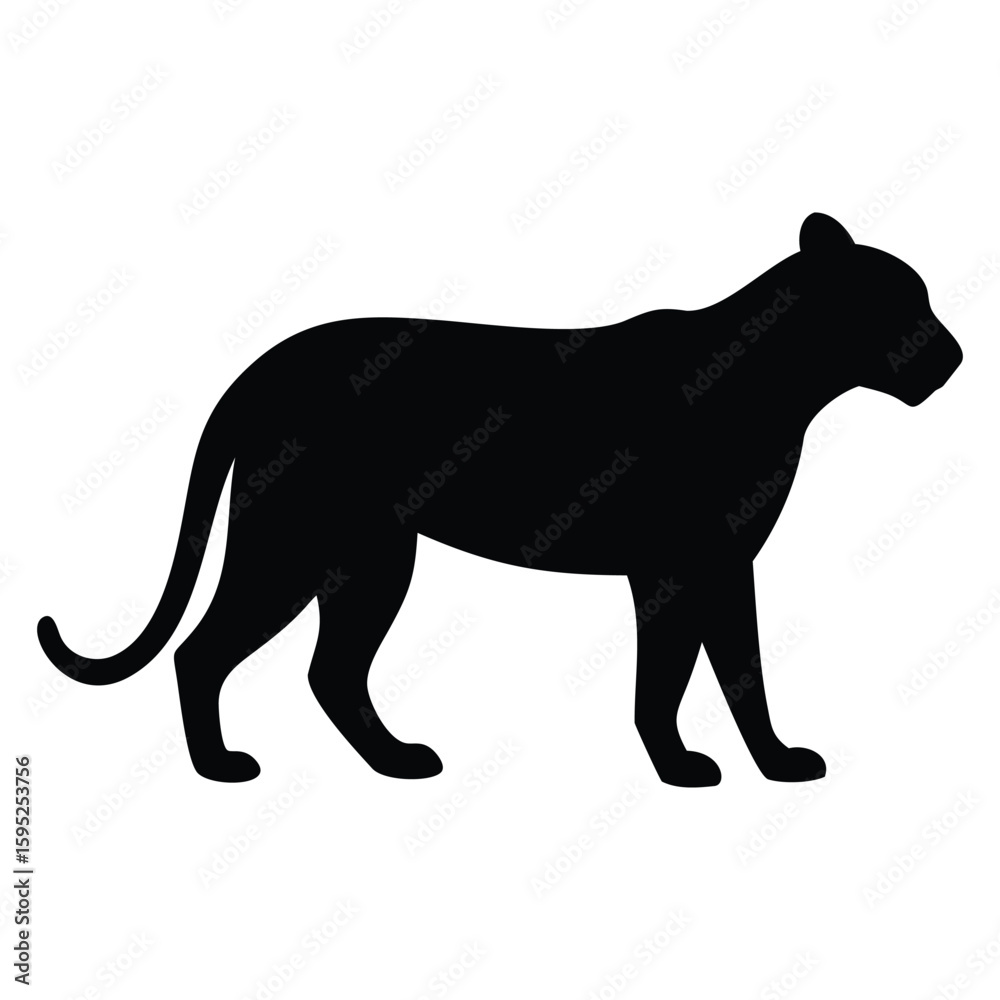 Fototapeta premium Black silhouette of a panther standing isolated on white background