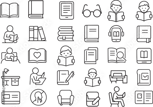 A Set of Thin Line Icons for Reading, Books, and Education