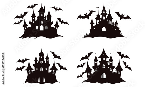 Bundle of Spooky Haunted House Silhouette Vector Graphics