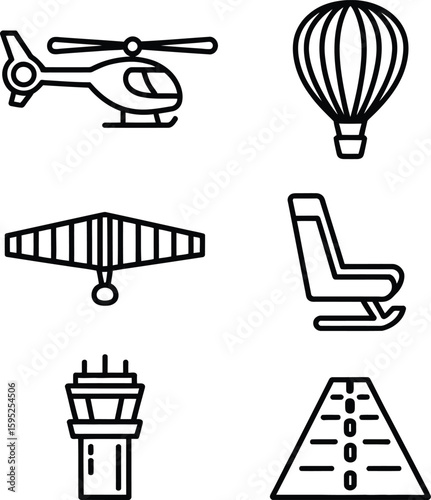 Simple Line Icons Depicting Various Air Transportation Methods