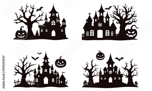 Scary Halloween House Silhouette Vector Design Pack